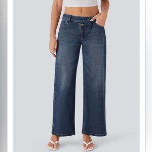 Halara Flex Women small NWT  Asymmetric Low Rise Zipper Baggy Wide Leg Blue Jean